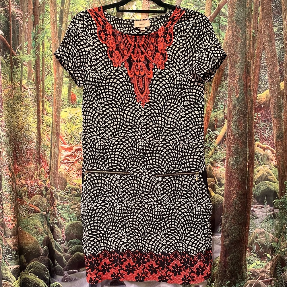 Anthropologie Kachel Silk Lace Print Shift Sheath Dress